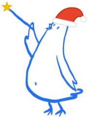 Dirigierender Spatz mit Weihnachtsmütze